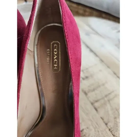 Coach A4078 Urban Red Suede Heels Women's Size 8 4 Inch - Picture 4 of 13